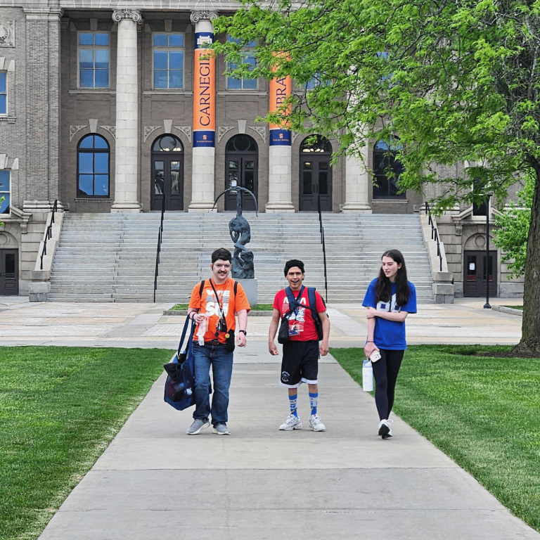 Students walking on the quad